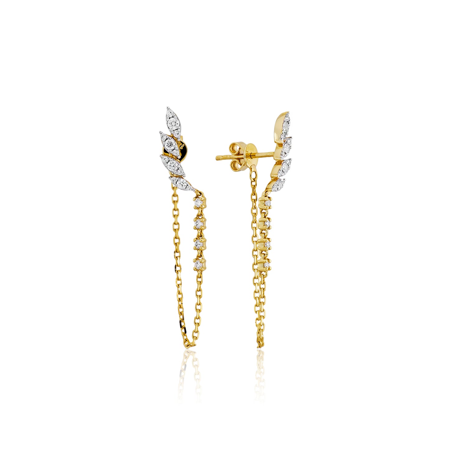 Brinco folha diamantes e corrente de elo