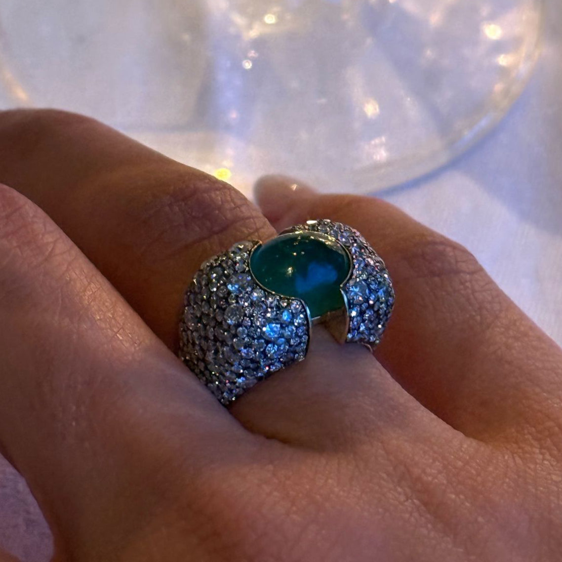 Pré-venda Anel Ouro Amarelo 18k Diamantes e Esmeralda ou Turmalina Rosa