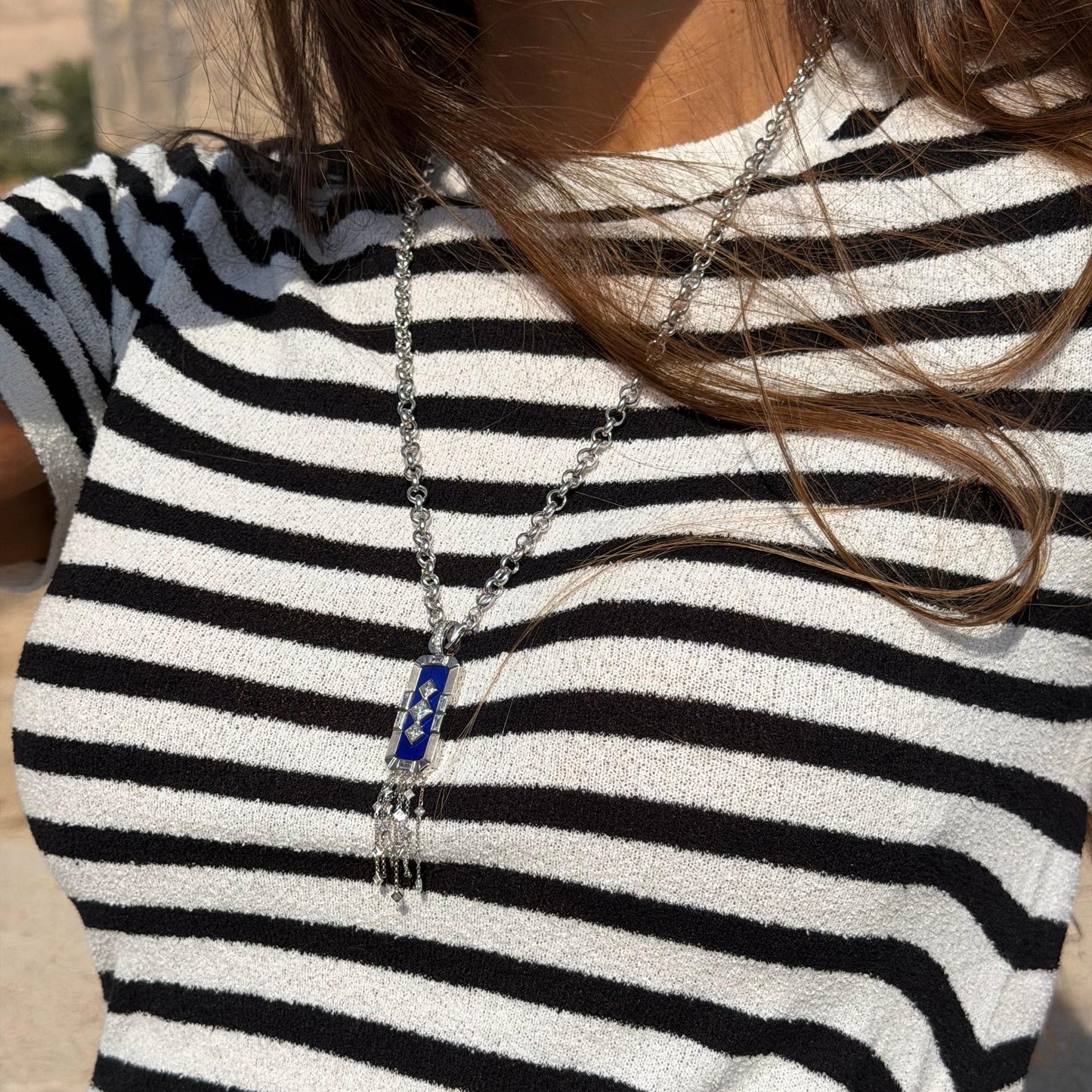 Portal Pendant Ouro com Lápis Lazúli e Diamantes