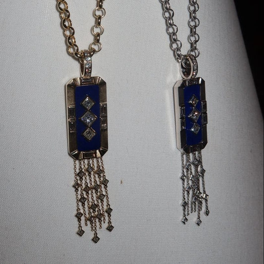 Portal Pendant Ouro com Lápis Lazúli e Diamantes