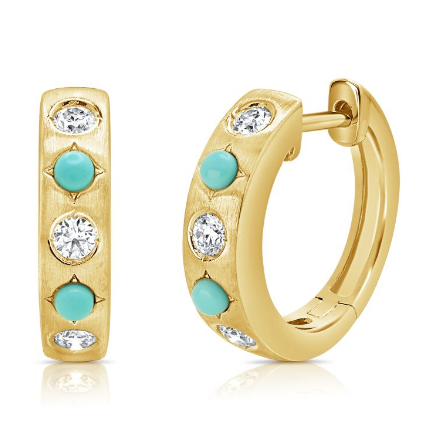 Brinco Argola com Turquesa e Diamantes