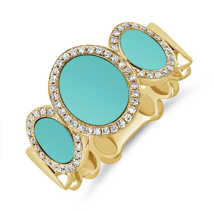 Anel com Turquesa Oval e Diamantes