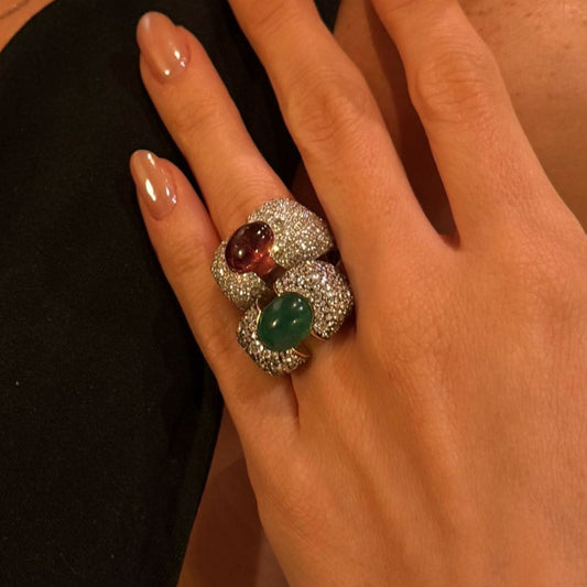 Pré-venda Anel Diamantes e Esmeralda ou Turmalina Rosa