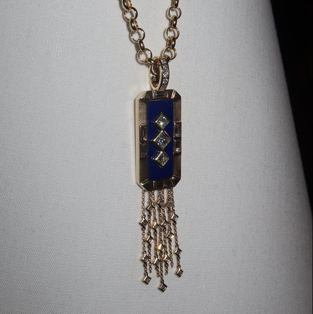 Portal Pendant Ouro com Lápis Lazúli e Diamantes